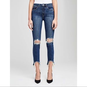 L’AGENCE Slim High Rise Rustic Blue Destruct Distressed Raw Hem Jeans
